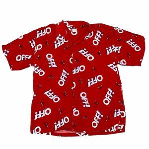 Vtg Summer Camp Shirt OFF! Flying Insect Mosquito Red White Blue Hong Kong XL